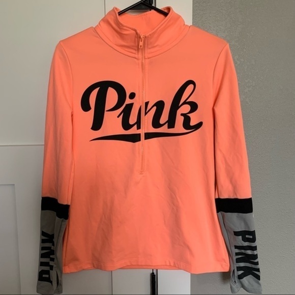 VS PINK Ultimate Deep Zip Coral Pink Pullover Small - Picture 1 of 5